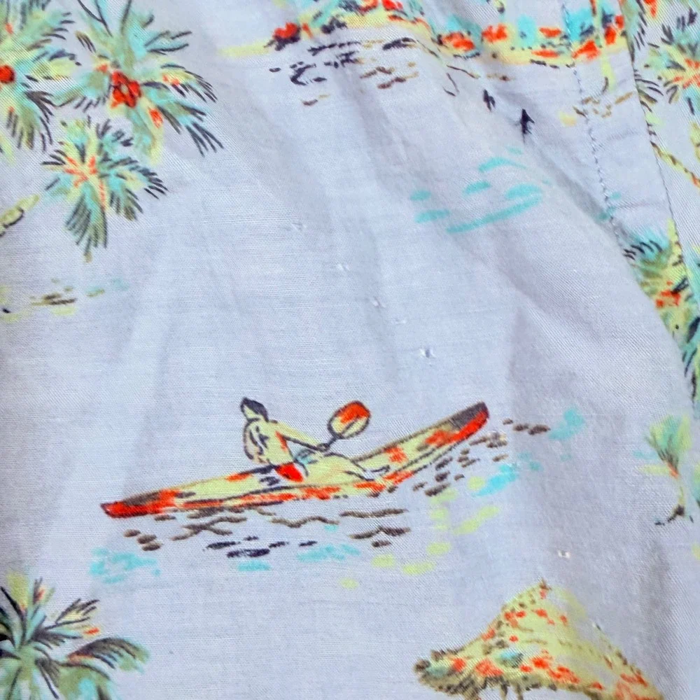 J. Crew Shirt Mens Large Blue Chambray Tropical Marlin Island Button Down